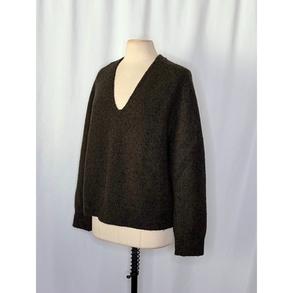 VINCE Merino‎ Wool Cashmere V Neck Sweater Raglan Pullover Green Marled Large - Picture 6 of 14